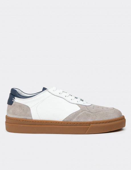 Erkek Hakiki Deri Beyaz Sneaker Ayakkabı