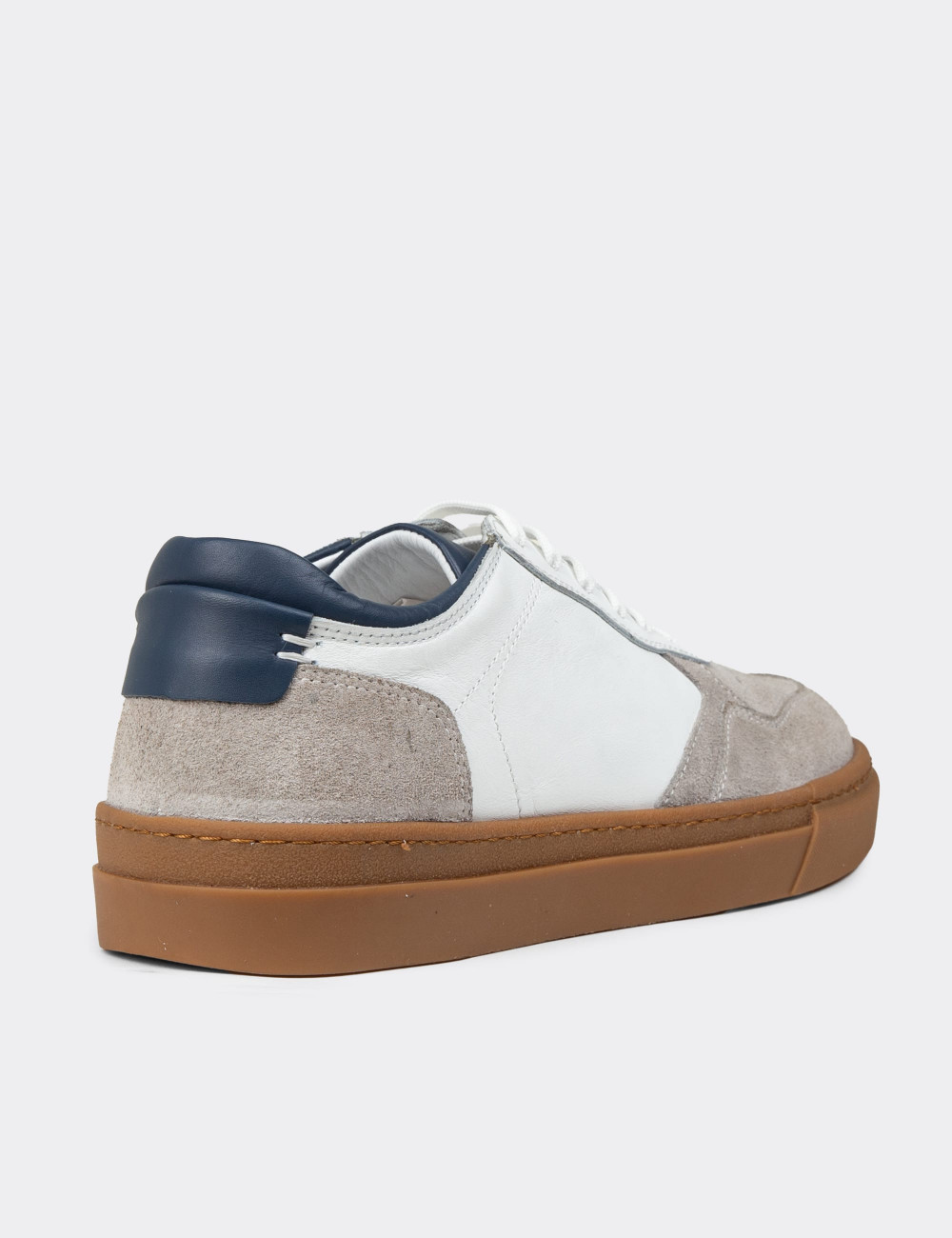 Erkek Hakiki Deri Beyaz Sneaker Ayakkabı - 02005MBYZC01