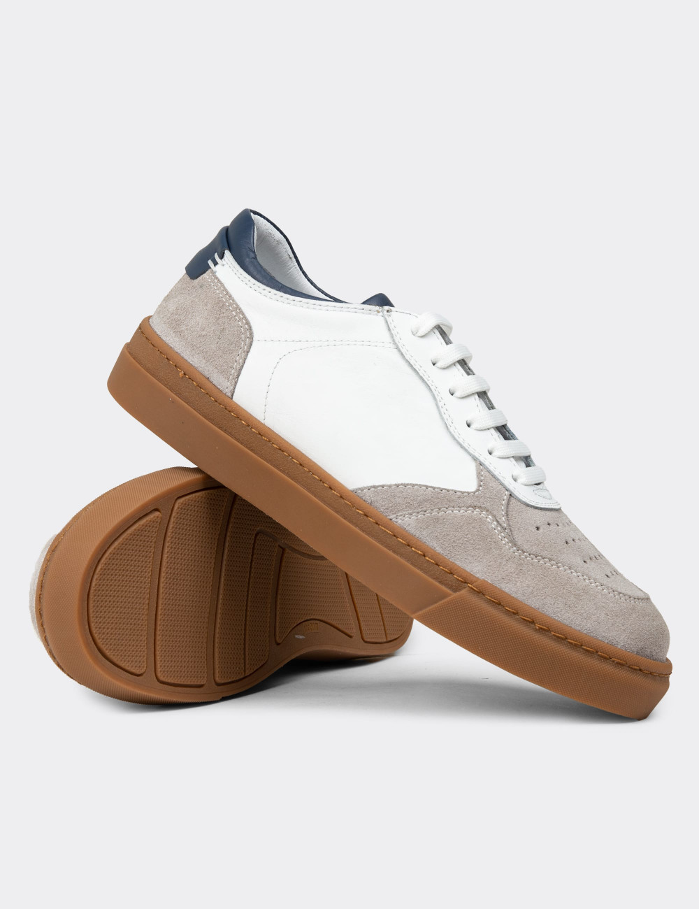 Erkek Hakiki Deri Beyaz Sneaker Ayakkabı - 02005MBYZC01