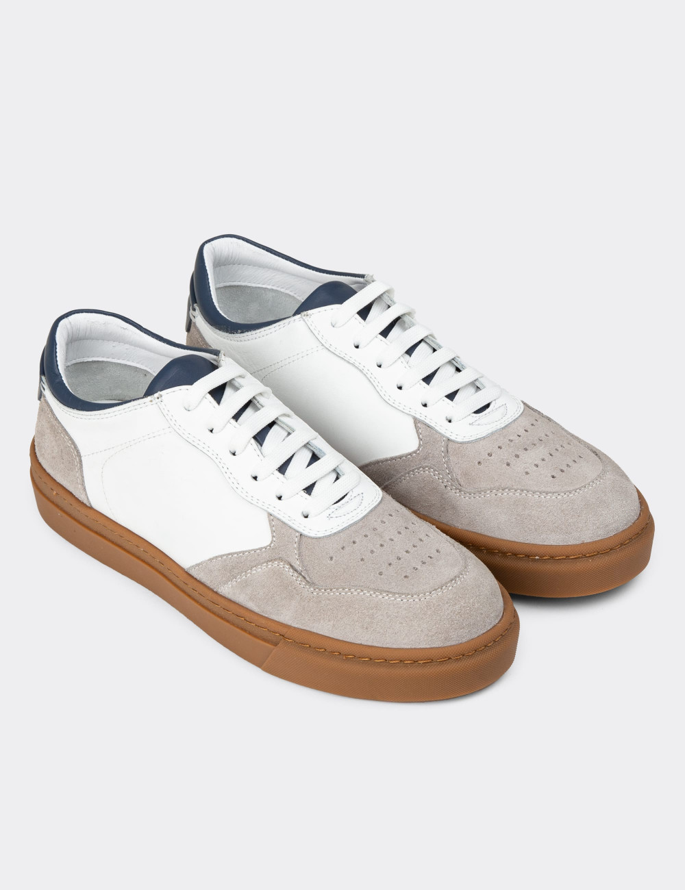 Erkek Hakiki Deri Beyaz Sneaker Ayakkabı - 02005MBYZC01