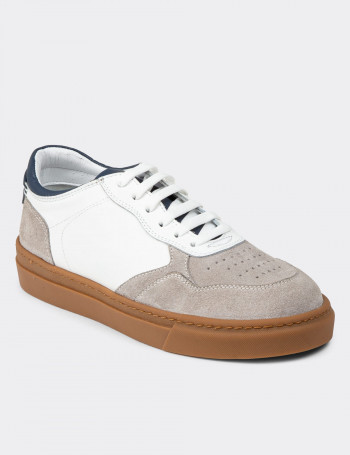 Erkek Hakiki Deri Beyaz Sneaker Ayakkabı