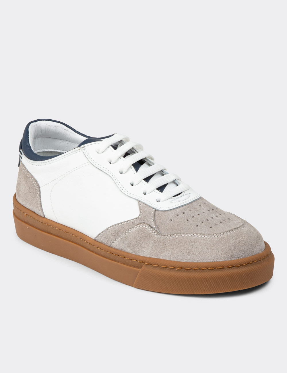 Erkek Hakiki Deri Beyaz Sneaker Ayakkabı - 02005MBYZC01