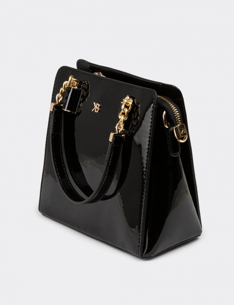 Rugan Siyah Kadın El Çantası