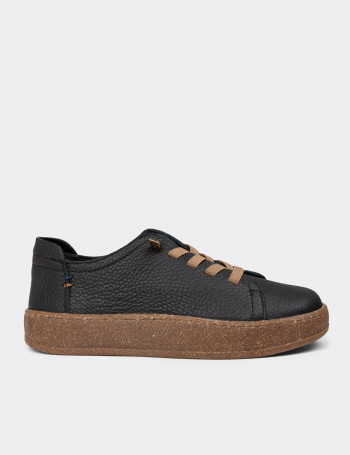 Kadın Hakiki Deri Siyah Sneaker Ayakkabı