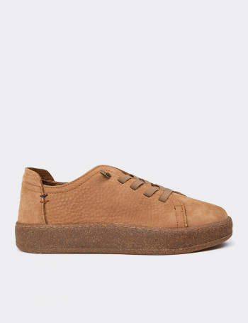 Kadın Hakiki Nubuk Taba Rengi Sneaker Ayakkabı