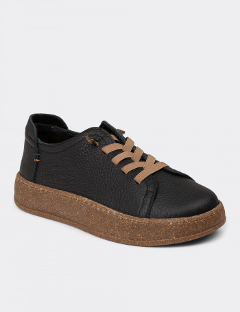 Kadın Hakiki Deri Siyah Sneaker Ayakkabı