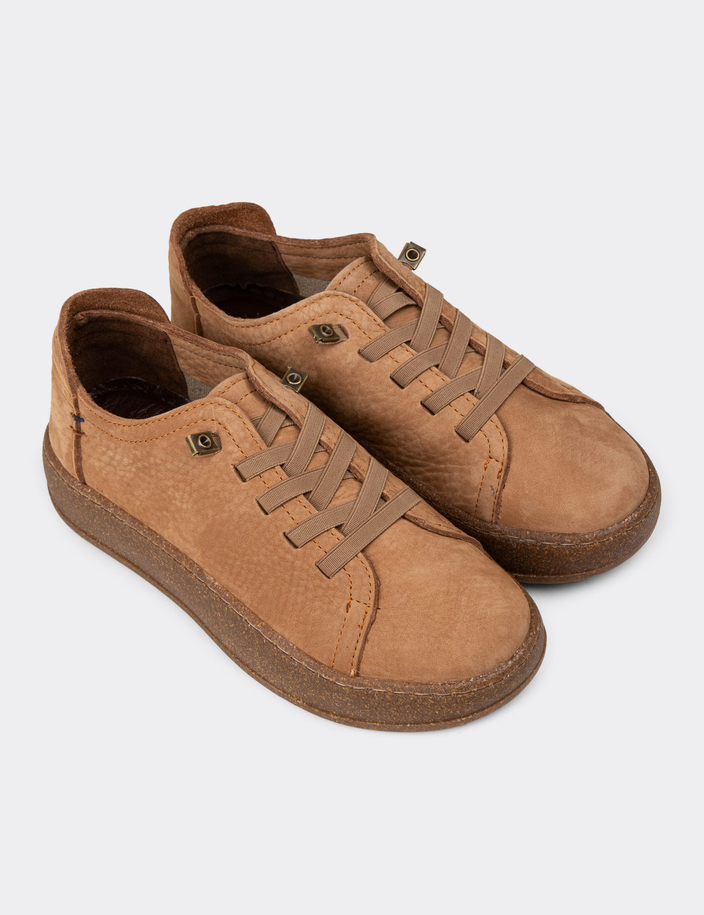 Kadın Hakiki Nubuk Taba Rengi Sneaker Ayakkabı - SE605ZTBAC01