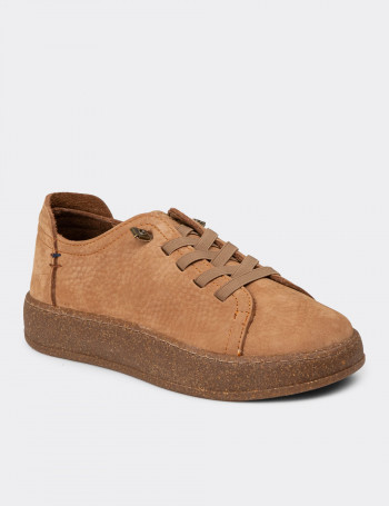 Kadın Hakiki Nubuk Taba Rengi Sneaker Ayakkabı