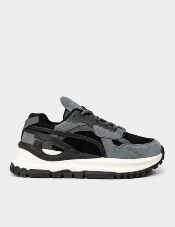 Kadın Hakiki Süet Siyah Sneaker Ayakkabı