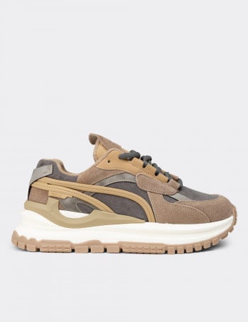 Kadın Hakiki Süet Vizon Renk Sneaker Ayakkabı