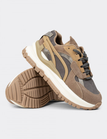 Kadın Hakiki Süet Vizon Renk Sneaker Ayakkabı - 25331ZVZNC01