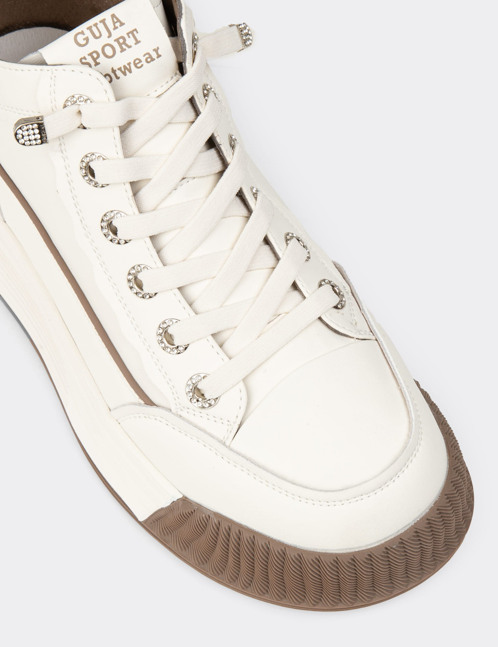 Kadın Hakiki Deri Beyaz High Top Sneaker Ayakkabı - 25334ZBYZC01