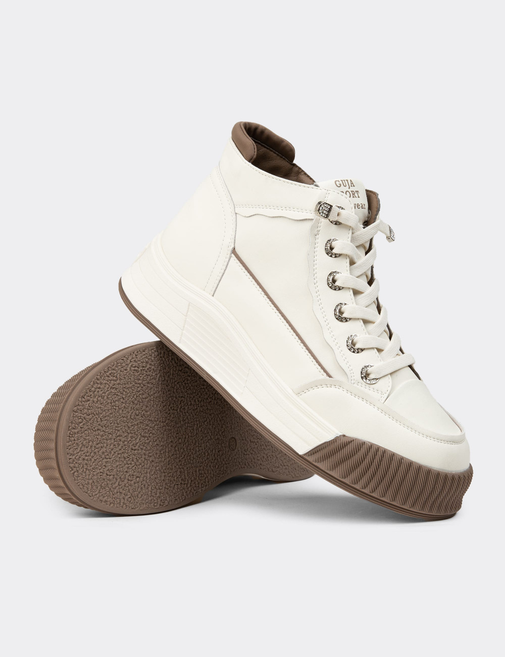 Kadın Hakiki Deri Beyaz High Top Sneaker Ayakkabı - 25334ZBYZC01