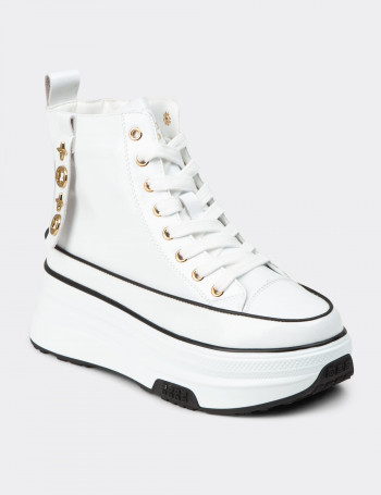 Kadın Beyaz Rugan High Top Sneaker