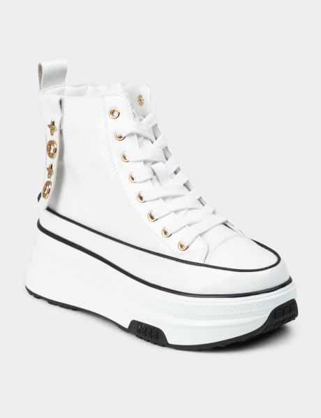 Kadın Beyaz Rugan High Top Sneaker