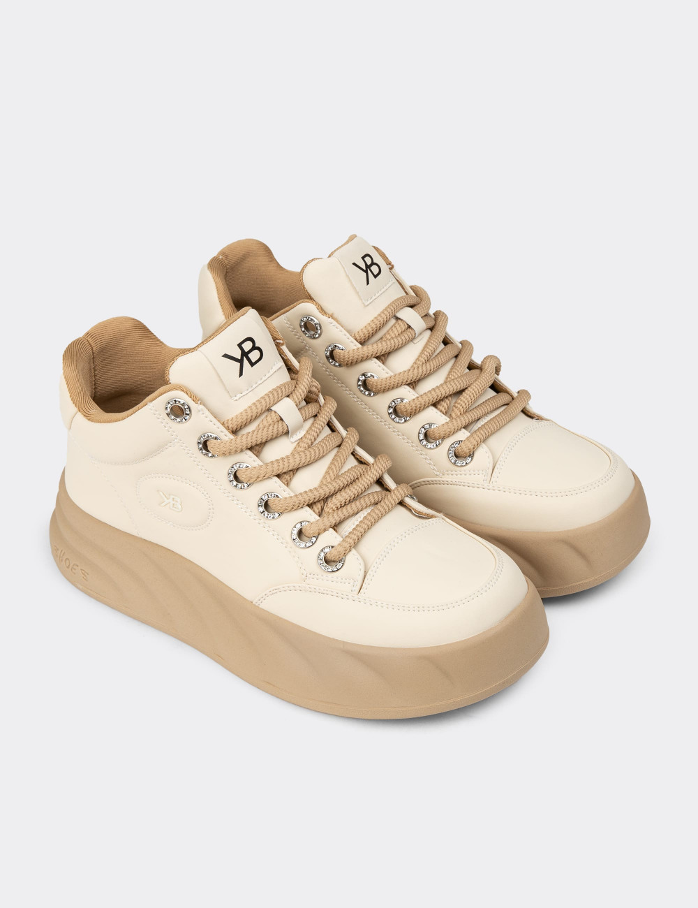 Kadın Bej High Top Sneaker - K1003ZBEJC01