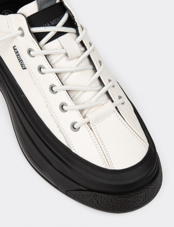 Erkek Hakiki Deri Beyaz Sneaker Ayakkabı - 25500MBYZC01