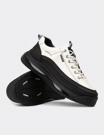 Erkek Hakiki Deri Beyaz Sneaker Ayakkabı - 25500MBYZC01