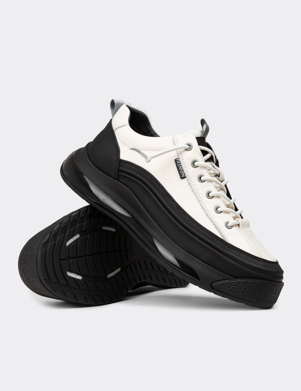 Erkek Hakiki Deri Beyaz Sneaker Ayakkabı - 25500MBYZC01