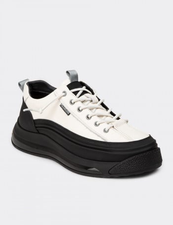 Erkek Hakiki Deri Beyaz Sneaker Ayakkabı