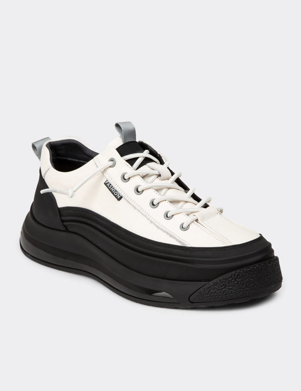 Erkek Hakiki Deri Beyaz Sneaker Ayakkabı - 25500MBYZC01