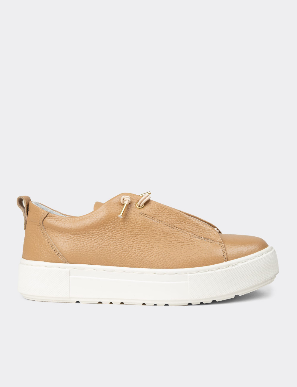 Kadın Bej Hakiki Deri Sneaker Ayakkabı - R2401ZBEJC01