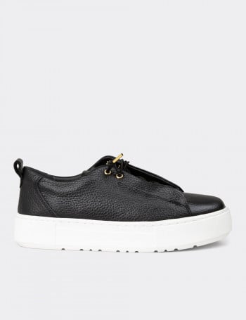 Kadın Siyah Hakiki Deri Sneaker Ayakkabı
