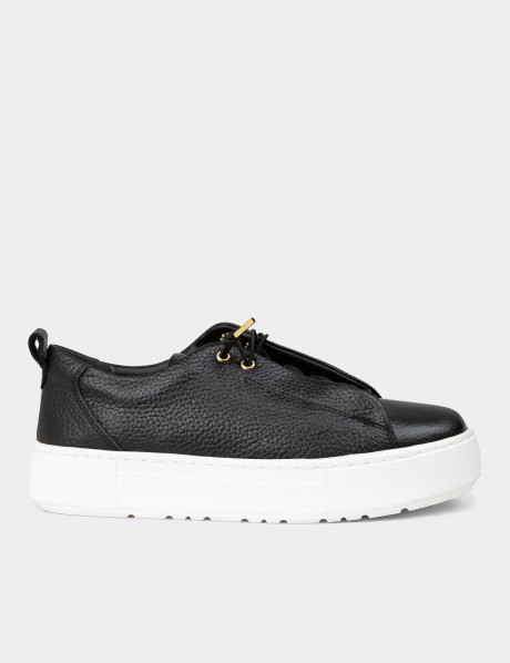 Kadın Siyah Hakiki Deri Sneaker Ayakkabı