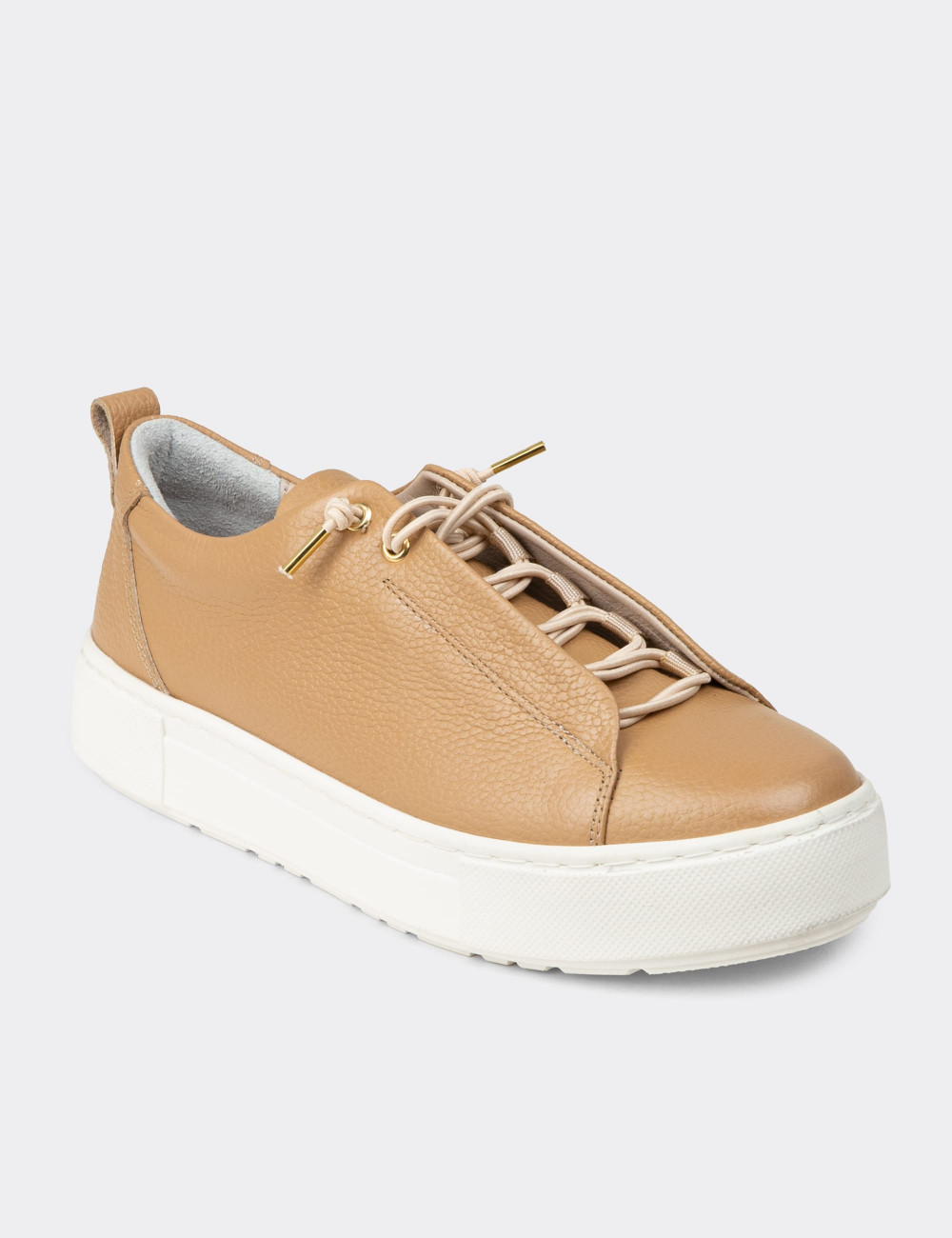 Kadın Bej Hakiki Deri Sneaker Ayakkabı - R2401ZBEJC01