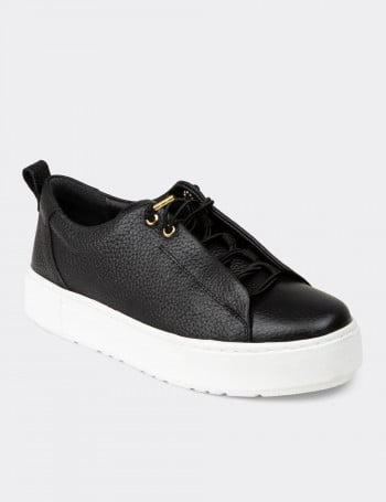 Kadın Siyah Hakiki Deri Sneaker Ayakkabı