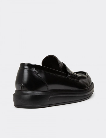 Erkek Hakiki Deri Siyah Loafer Ayakkabı - 02000MSYHP01