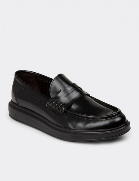 Erkek Hakiki Deri Siyah Loafer Ayakkabı