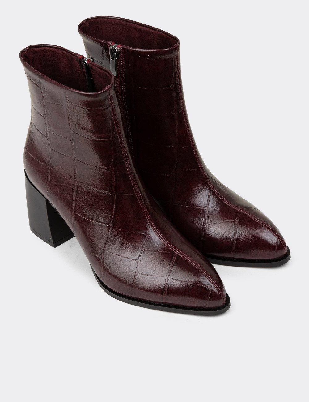 Kadın Bordo Fermuarlı Bot - K0945ZBRDC01