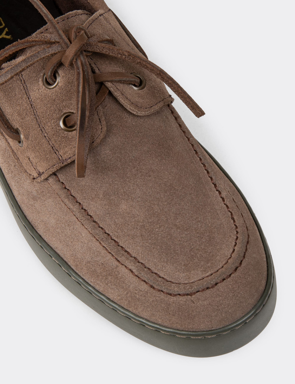 Erkek Hakiki Süet Vizon Renk Günlük Marin Ayakkabı - 01952MVZNC04