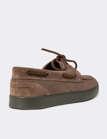 Erkek Hakiki Süet Vizon Renk Günlük Marin Ayakkabı - 01952MVZNC04