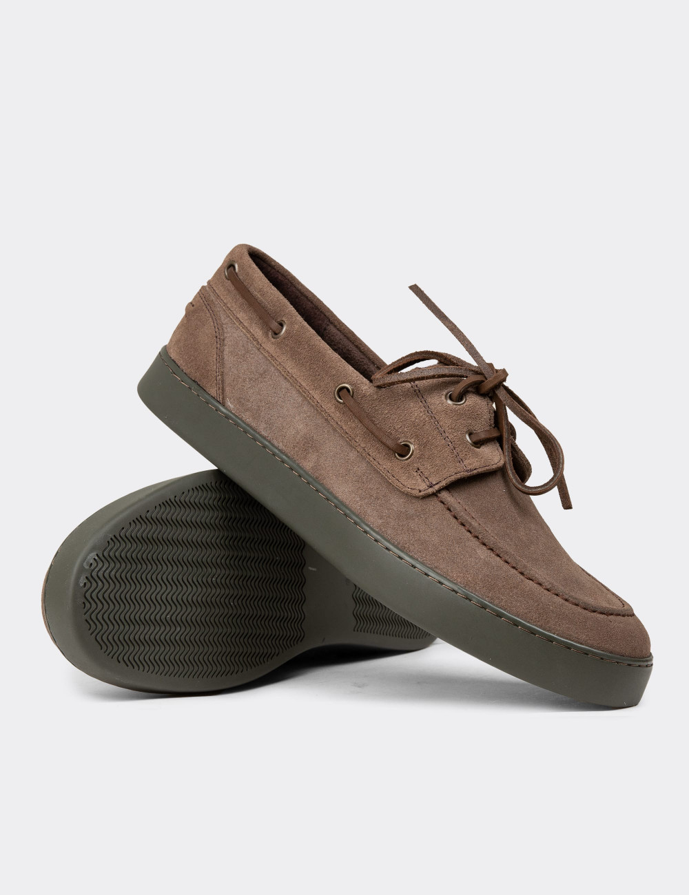 Erkek Hakiki Süet Vizon Renk Günlük Marin Ayakkabı - 01952MVZNC04