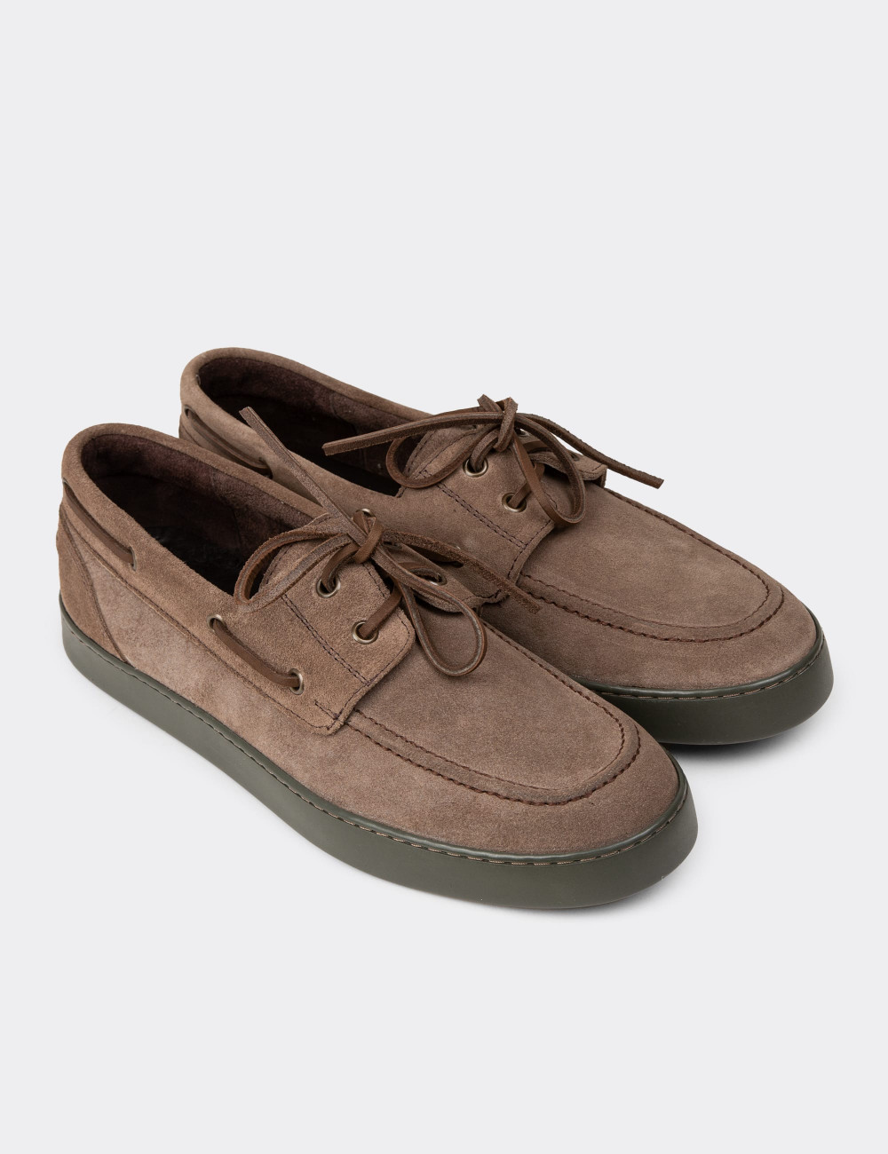 Erkek Hakiki Süet Vizon Renk Günlük Marin Ayakkabı - 01952MVZNC04