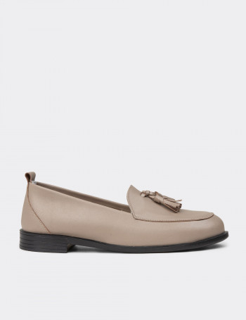 Kadın Bej Hakiki Deri Püsküllü Loafer - R2504ZBEJC01