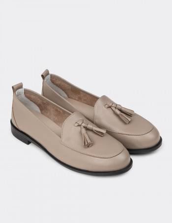 Kadın Bej Hakiki Deri Püsküllü Loafer - R2504ZBEJC01