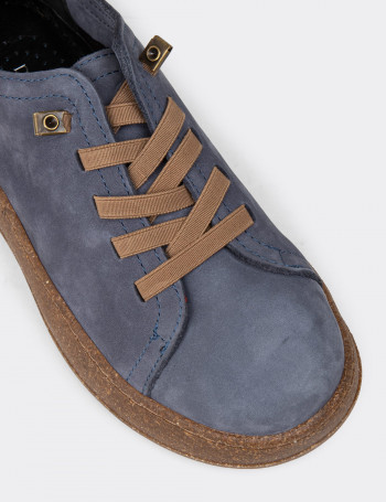 Kadın Hakiki Nubuk Lacivert Sneaker Ayakkabı - SE605ZLCVC01
