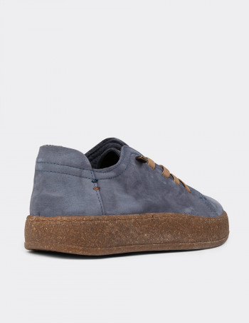 Kadın Hakiki Nubuk Lacivert Sneaker Ayakkabı - SE605ZLCVC01