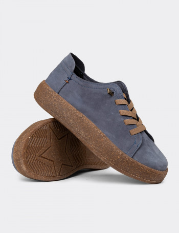 Kadın Hakiki Nubuk Lacivert Sneaker Ayakkabı - SE605ZLCVC01