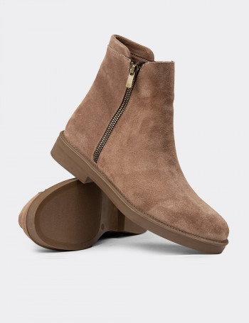 Kadın Hakiki Süet Vizon Rengi Günlük Bot - Z1584ZVZNC03