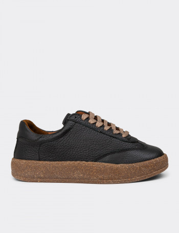 Kadın Hakiki Deri Siyah Sneaker Ayakkabı