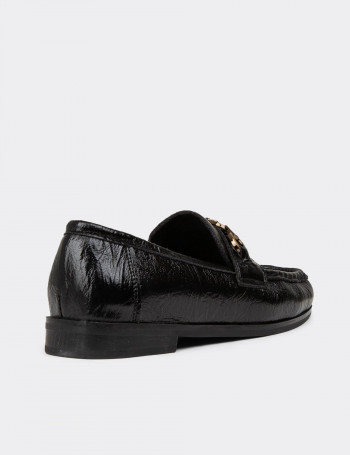 Kadın Siyah Rugan Tokalı Mokasen - K0003ZSYHC01