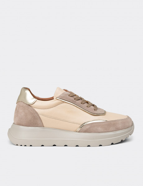 Kadın Hakiki Deri Bej Sneaker Ayakkabı