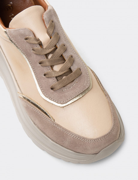 Kadın Hakiki Deri Bej Sneaker Ayakkabı