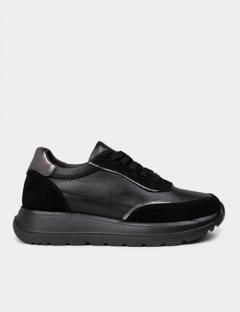 Kadın Hakiki Deri Siyah Sneaker Ayakkabı