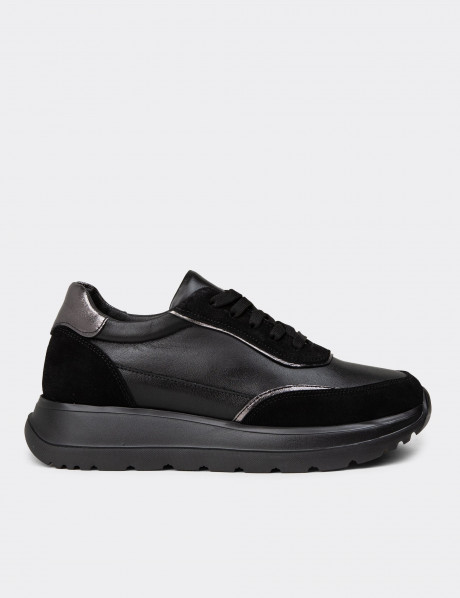 Kadın Hakiki Deri Siyah Sneaker Ayakkabı