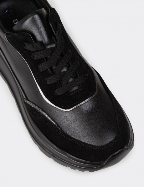 Kadın Hakiki Deri Siyah Sneaker Ayakkabı